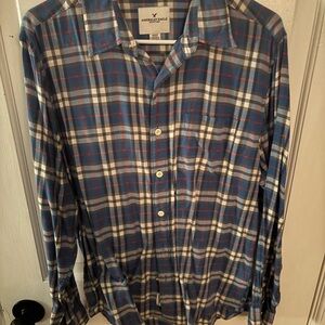 American Eagle Outfitters Blue and Red Casual Button Down Shirt
